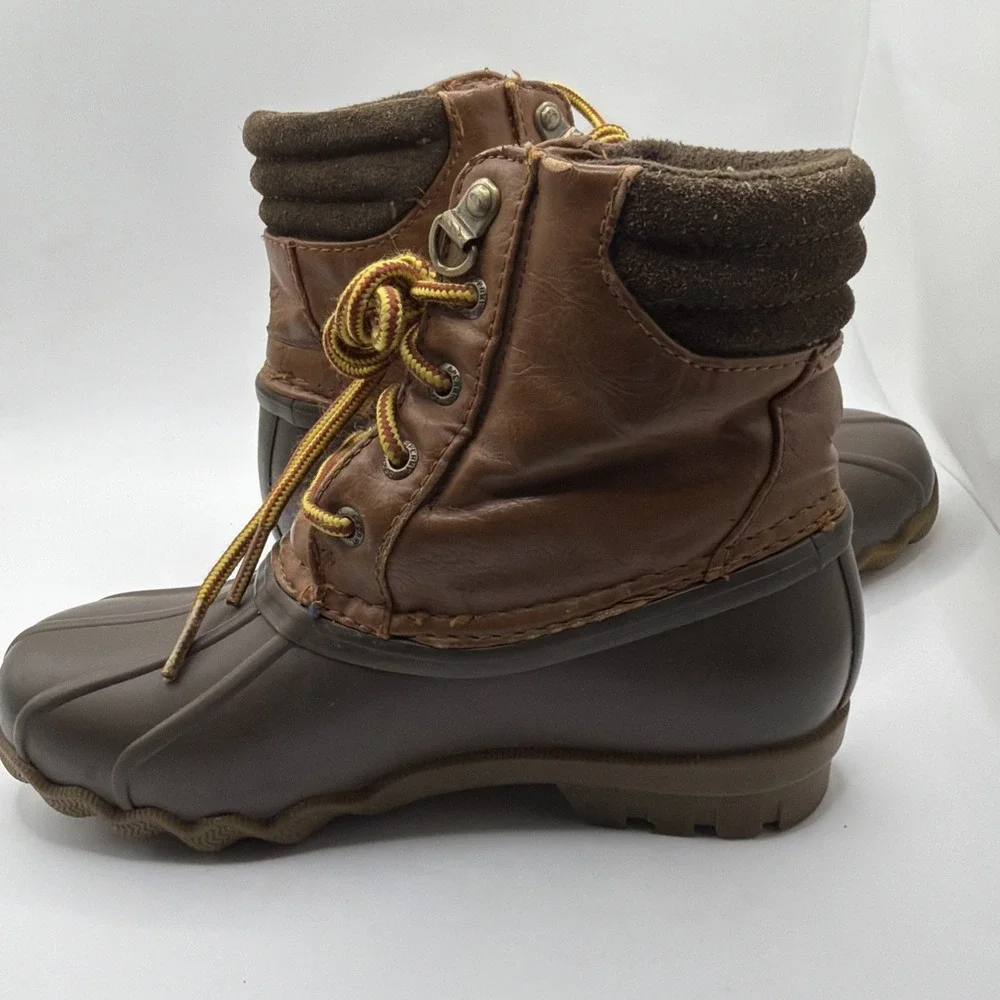 Sperry Kids Duck Boots‎ Size 1 Brown Lace Up Waterproof Winter Shoes